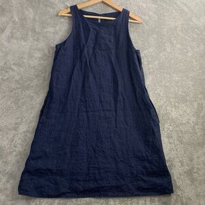 Quince 100% European Linen Tank Mini Dress Womens Small Navy Blue Pockets Boho